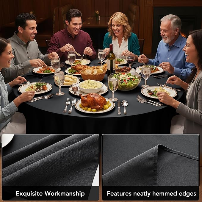 10-Pack Black Round Tablecloths, 90 Inches, Stain-Resistant Polyester for 4-5 Ft Round Tables - Washable Table Covers for Weddings, Banquets, Birthday Parties, Events