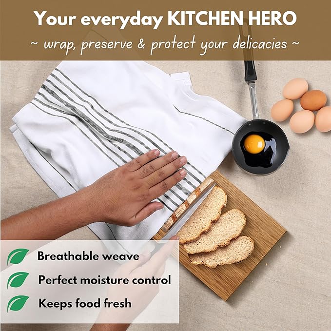 Native Fab 4 Pack Black Kitchen Towels Scandia Stripe 16"x26" - Cotton Dish Cloth, Super Absorbent Dish Towels, Multi Purpose Quick Dry Kitchen Washcloths with Loop, Black White