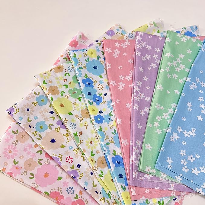 8Pcs 9.8" x 9.8"(25 * 25CM) Cotton Fabric DIY Making Supplies Quilting Patchwork Fabric Fat Quarter Bundles DIY for Quilting Cotton Patchwork Cushions (8pcs Big Small Flowers, 9.8" x 9.8")