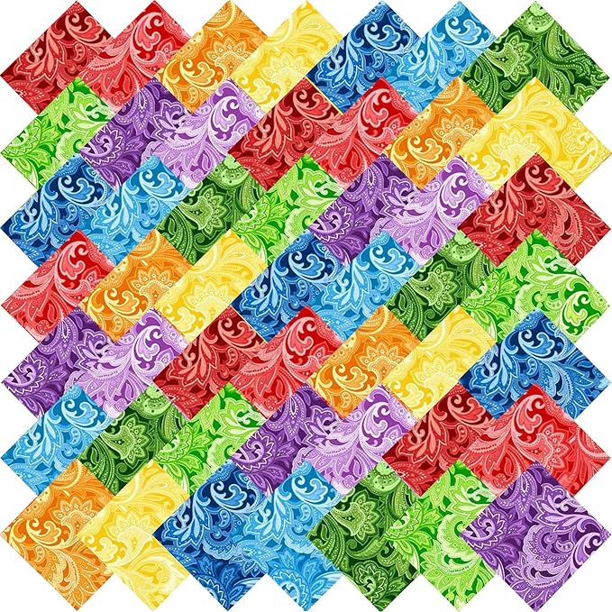 HANPATQUI 50PCS 10 x 10 inch Paisley Printed 100% Cotton Fat Quarters Fabric for Sewing and Quilting Bundles Precut Fabric Square for DIY Craft Patchwork