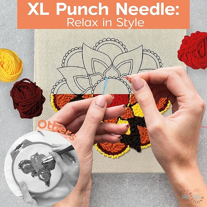 Complete Punch Needle Kit for Beginners & Adults – DIY Embroidery Punch Stitching Kit with Yarn, Canvas, and Tools – Perfect for Relaxation, Home Décor, Art, & Holiday Crafts