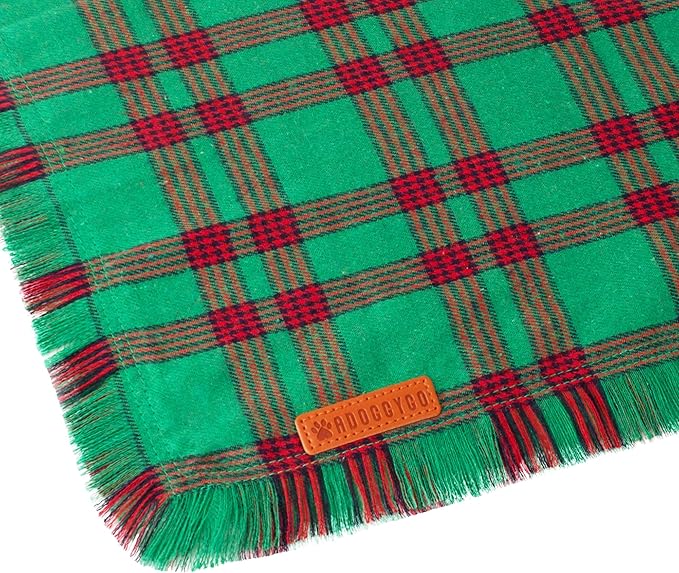 ADOGGYGO Christmas Dog Bandanas with Tassels, Red Green Plaid Pet Xmas Scarf Bib, Multiple Sizes, Christmas Bandana for Extra Large Dogs Pets (X-Large)