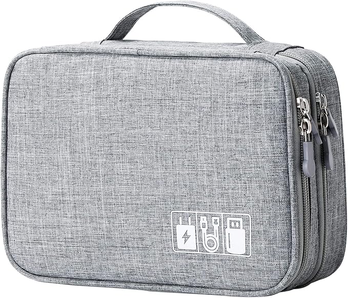 Lanola Travel Cable Organizer Bag, Electronic Accessories Case Portable Double Layer Cable Storage Bag for Cord,phone,Charger, Flash Drive, Phone, SD Card,Personal Items - (Grey)
