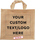 DISCOUNT PROMOS 50 Large Jute Tote Bags Set - Customizable Text, Logo - Sturdy, Recyclable, Reusable, Simple - Natural