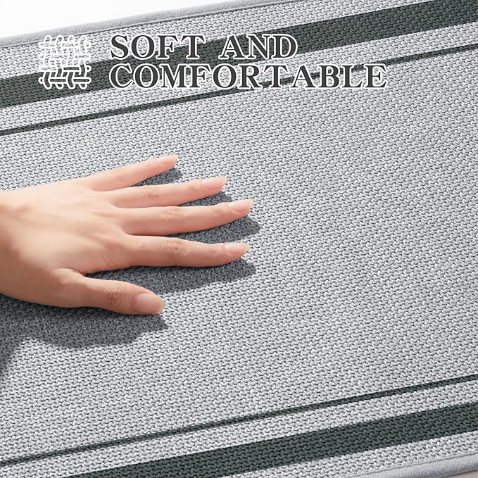 chakme Bathroom Rug Sets 5 Piece, Ultra Thin Bath Mat,Absorbent,Non Slip, Machine Washable, Light Grey