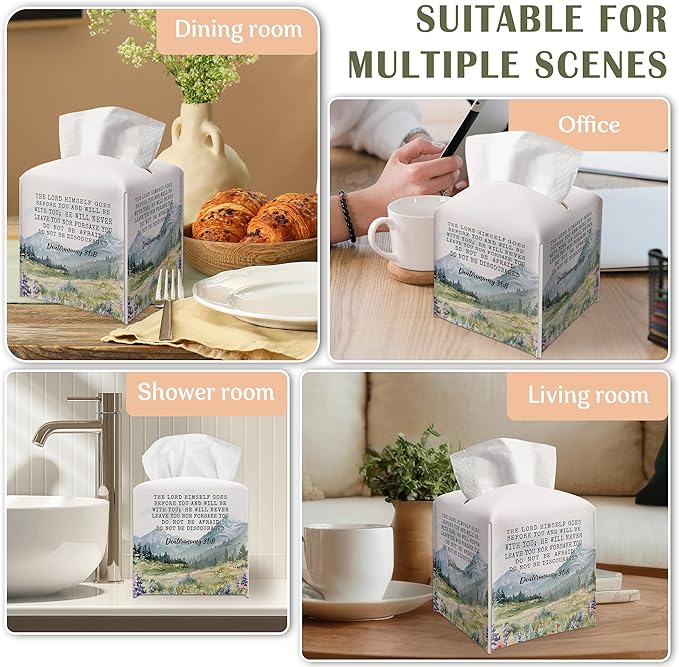 Christian Gifts Square Tissue Box Cover, Inspirational Quote Gift Ideas for Friends, Religious Lord Desk Decor for Bathroom Office, Housewarming New Home Favor-(5.2 Inches)