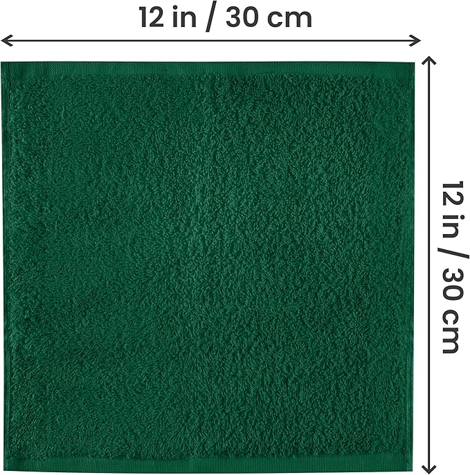 Utopia Towels 12 Pack Cotton Washcloths Set - 100% Ring Spun Cotton, Premium Quality Flannel Face Cloths, Highly Absorbent and Soft Feel Fingertip Towels (Electric Blue, Hunter Green, Red, Mustard)