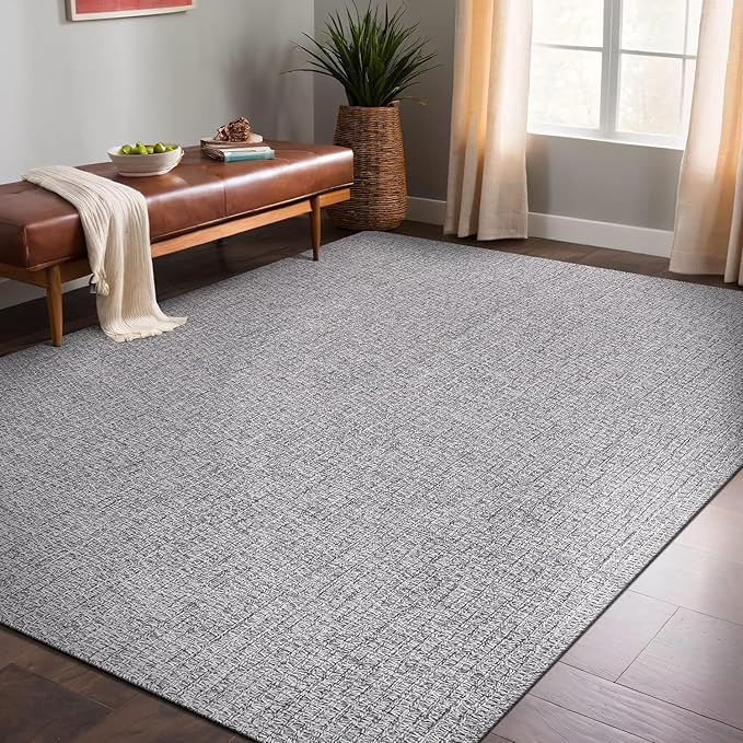 Easy Jute Rugs 9x12 Gray Color Living Room Indoor Outdoor Area Rug for Farmhouse Patio and Kitchen Rug High Traffic Washable Easy to Clean Solid Boho Woven Design Outside Carpet (9 x 12)