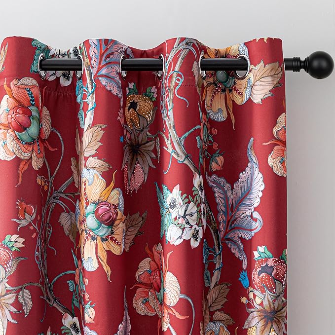 MYSKY HOME Terracotta Floral 95% Blackout Curtains 84 Inches Long for Living Room Dining Rooom Thermal Insulated Light Blocking Drapes Grommet Country Coquette Window Panels for Home, 2 Pcs, 52" Wide