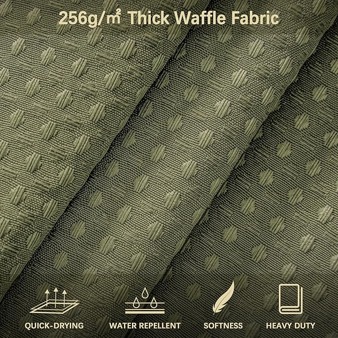 PANGSINNE Khaki Shower Curtain Waffle Weave 60 Inches Heavy Fabric Duty Shower Curtains for Stall, Water Repellent 256GSM Weighted Modern Bathroom Shower Curtains with 10 Metal Hooks, 60Wx72H