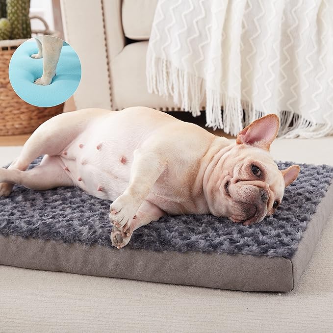 GOHOO PET Orthopedic Memory Foam Bed for Medium Dogs, Cooling Crate Mat With Washable, Waterproof Lining, M(29inch,45Lbs)