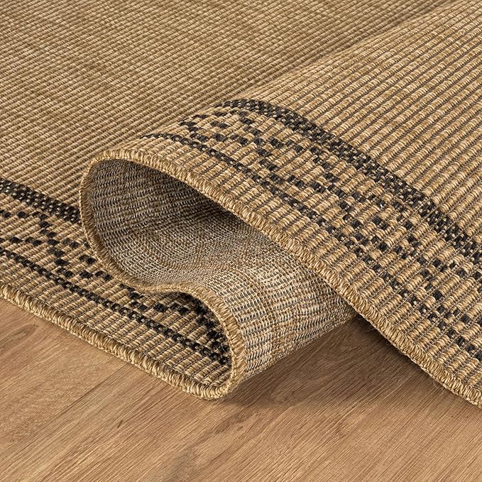 Easy Jute Rugs 2x7 Frame Natural Color Living Room Indoor Outdoor Runner Rug for Patio and Kitchen Rug High Traffic Washable Easy to Clean Solid Boho Woven Design Carpet (2 x 7)