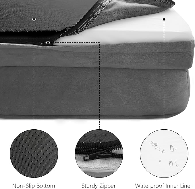Spotted Play Orthopedic Dog Bed with Sides - Dog Sofa Beds for Large Dogs, Supportive Foam Pet Couch Bed with Washable Removable Cover, Waterproof Lining and Non-Slip Bottom, Grey - L