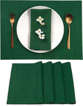 D'Moksha Homes Linen Forest Green Placemats Set of 4-100% Pure Linen Placemats 14 x 19 Inch for St Patricks Day, Easter - Handcrafted and Machine Washable