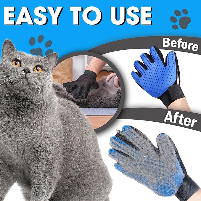 CEMZENFIX Upgrade Pet Gloves Grooming for Dogs, Grooming Gloves for Dogs, Cats, Rabbits & Horses with Long and Short Hair, Efficient Pets Hair Remover Mittens - 1 Pair (Blue)