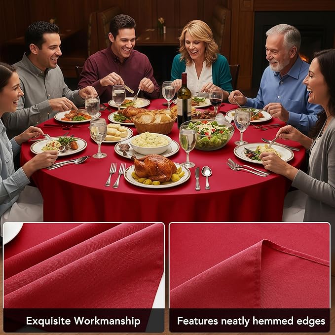 10-Pack Red Round Tablecloths, 84 Inches, Stain-Resistant Polyester for 3-5 Ft Round Tables - Washable Table Covers for Weddings, Banquets, Birthday Parties, Events