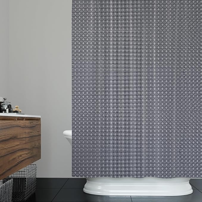 ggaimwf 48x72 Inch Solid Color Shower Curtain for Bathroom Waffle Bath Water Resistant Fabric Curtains Gray Modern Thick Shower Stall Curtain with Metal Hooks