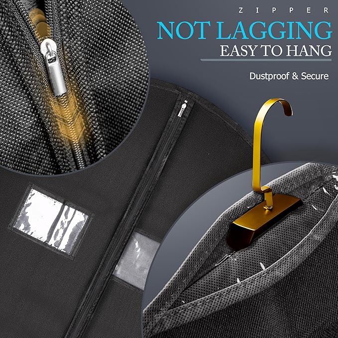 Hleelomi 60-inch Suit Bag Garment Bag for Travel and Storage, Garment Bags for Hanging Clothes with Zipper and Visible Transparent Window,1 Pack，Black