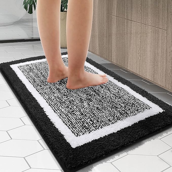 OLANLY Bathroom Rugs 36x24, Extra Soft and Absorbent Microfiber Bath Mat, Non-Slip, Machine Washable, Quick Dry Shaggy Bath Carpet, Suitable for Bathroom Floor, Tub, Shower (Large, Black)