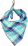 THE WORTHY DOG Classic Tie-On Dog Bandana – Soft Cotton Flannel Square Pet Bandana, Plaid Pattern, Aqua/Navy, Small