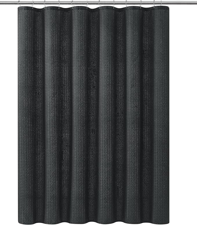 Indecor Home Luxury Dobby Weave Heavy Weight CVC Poly Cotton Blended Fabric Shower Curtain Elegant Hotel Style Fabric for Bathroom, Water Repellent, Machine Washable Dark Gray Charcoal 70x72