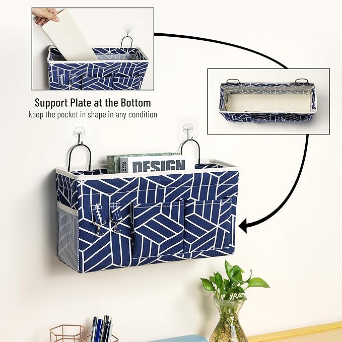 HZZTY BRNY 2pcs Large Wall Hanging Storage Bag, Door Closet Linen Fabric Pockets Organizer, Waterproof Multi Functional for Living Room Bedroom Bathroom Kitchen Office RV Camper with Hooks Navy