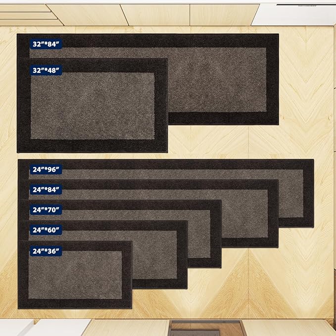 DOMUSTEX Machine Washable (24" x 36"+ 24" x 60"') Kitchen Rugs Set of 2, Non Slip Kitchen Mats for Floor, Absorbent Entrance Runner Rugs for Bedroom, Hallway, Bathroom, Door (Roll Packing)