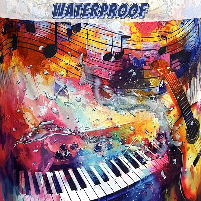 Colorful Music Notes Laundry Basket Oxford Cloth Guitar Funny Laundry Hamper With Handle Portable Clothes Storage Basket Foldable Laundry Bag 18.9"x16.5" For Laundry Room/Bedroom/Bathrooms