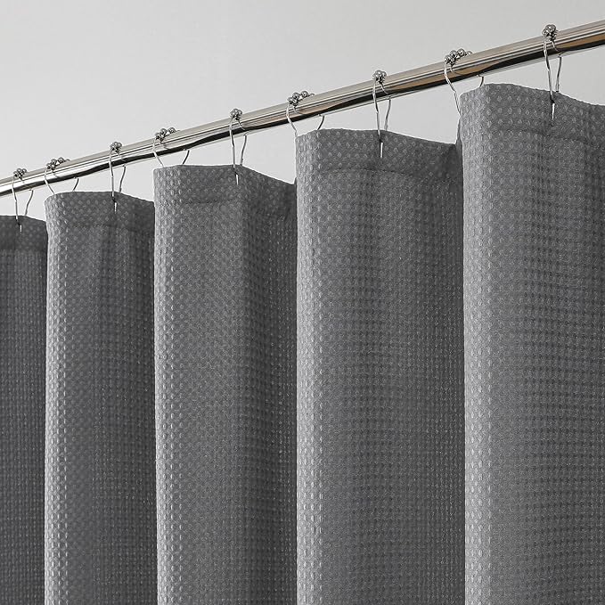 OWENIE Grey Shower Curtain, Stall Small Waffle Weave Heavy Fabric Shower Curtains for Narrow Size Bathroom, Waterproof Soft Hotel Spa Luxury Bath Curtain Set, Machine Washable, Grey, 36x72 Inch