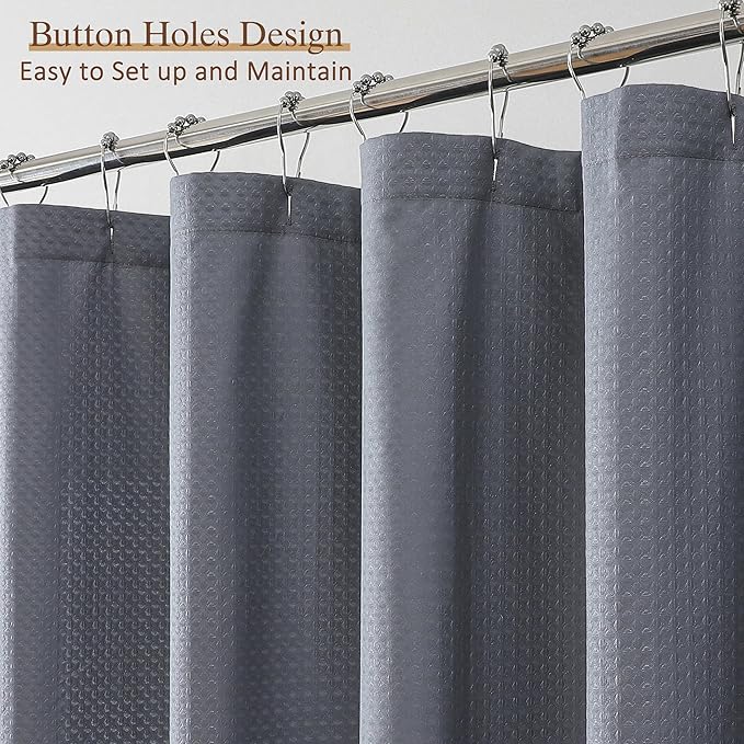 Ebesto Grey Fabric Shower Curtain 78 Inch Length 1 Piece, Embossed Textured Waffle Cloth Shower Curtains for Bathroom Modern Hotel Spa, Water Resistant Machine Washable, 72Wx78L Inches