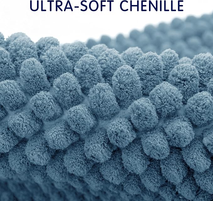 SUBRTEX Bathroom Rugs Chenille Bath Rug Soft Short Plush Bath Mat Soft Shower Mat Water Absorbent Shower Mat Quick Dry Machine Washable(Stone Blue,16" x 24")