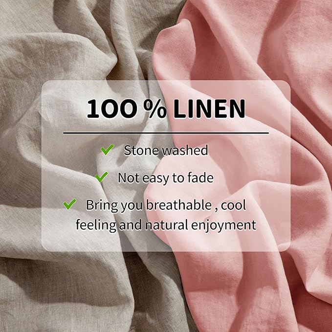 LBRO2M 100% Linen Sheet Set 16" Deep Pocket California King Size,Bed Sheets 4 Piece Sets,Solid Color Natural Flax Bed Sheets Soft Breathable Bedding,All Season (Clifornia King, Blush Pink)