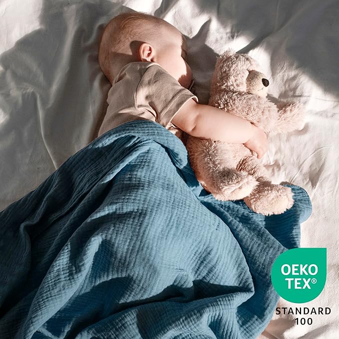 Dreamology Muslin Blankets for Newborn,2 Pack,Muslin Cotton Blankets for Boys,Girls,100% Cotton,Soft and Breathable Baby Receiving Blankets Baby Boy,Girl, 44x44 Swaddle Blanket | Blue and Light Blue