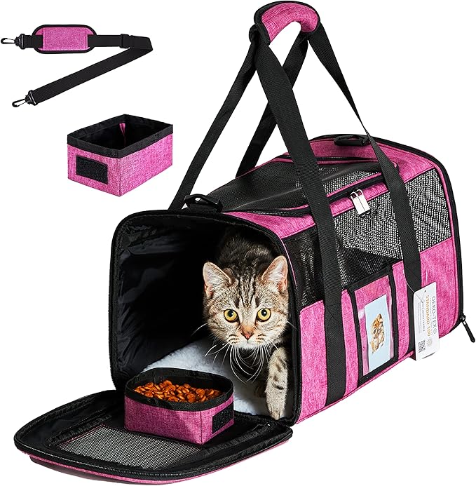 SECLATO Cat Carrier for Cats Small Dogs, Kitten,Puppy Pet Carrier for Small Medium Cats Under 15lb, Collapsible Soft Sided TSA Approved Travel Carrier, Red