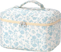HBselect Christmas Gifts Large Quilted Makeup Bag, Cute Cotton Travel Makeup Bag with Handle, Portable Coquette Floral Make up Bags, Toiletry Organizer Make up Bags for Women Teen Girls Mom