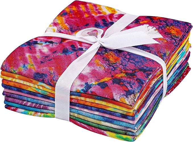 Craftido -25 Options- 100% Cotton Quilting Fabric Bundles 10pcs Fat Quarters 18”x21”-Medium Weight 5.2 oz- Soft Cotton for Quilting, Sewing Project, Patchwork, DIY Crafts - TIE DYE