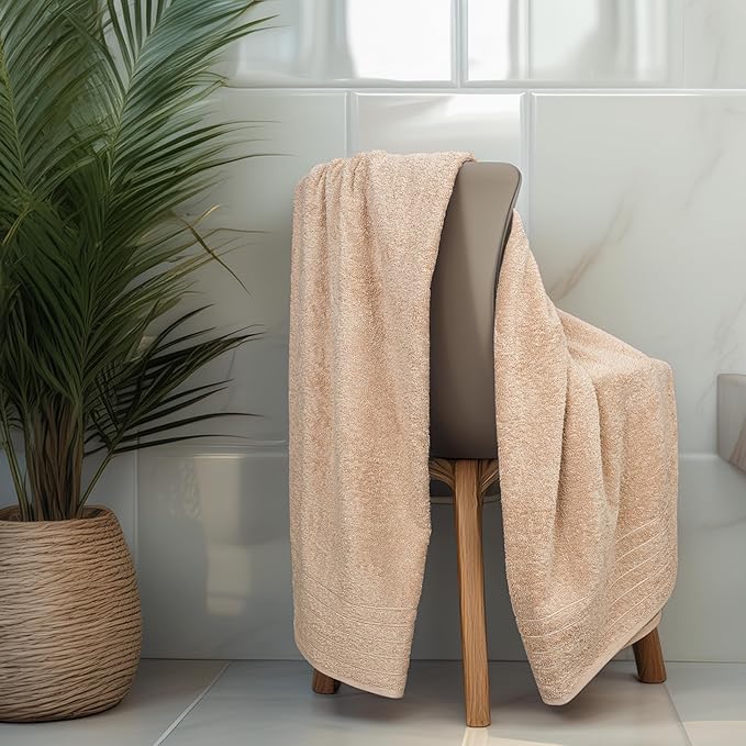 Tens Towels Pack of 2 Extra Large Bath Sheets 35 x 70 Inches, 100% Cotton, Larger & Lighter Weight, Quicker to Dry, Super Soft & Absorbent, Oversized Bath Towels, Beige