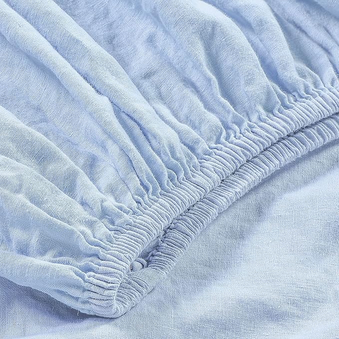 Sijo Stone Washed Organic French Linen Bed Sheet Set, GOTS Certified Organic, Best Cooling Linen Sheet Award by Sleep Foundation, 1 Flat Sheet Only (Sky, Full/Queen)