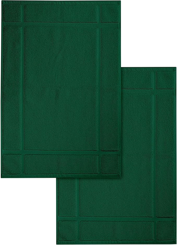 Ample Decor 100% Cotton Bath Mats 24 x 17 Inches, Quick Dry, 1350 GSM Banded Border Shower Bathroom Floor Mat, Not Bathroom Rug - Green, 2 Pack