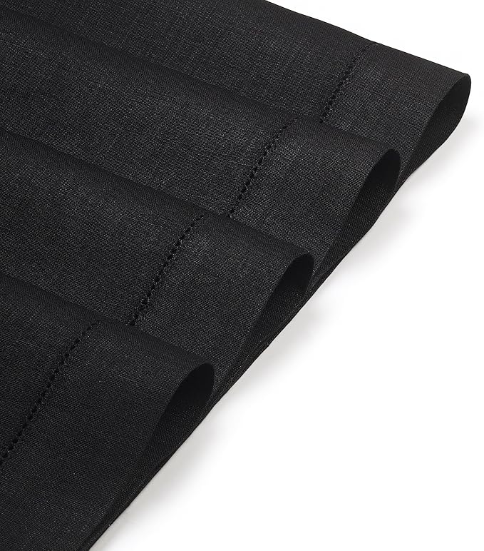 D'Moksha Homes Linen Placemats Set of 6 - Classic Hemstitch Black Placemats 14 x 19 Inch - 100% Pure Linen Table Mats for Spring, Easter - Handcrafted and Machine Washable