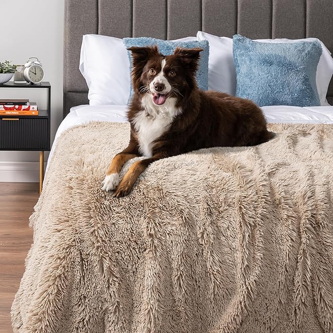 PetAmi Waterproof Dog Blanket for Large Dog, Calming Pet Blanket Bed Couch Cover Protector, Washable Sherpa Faux Fur Throw for Sofa Furniture Protection, Soft Fluffy 60x80 Taupe