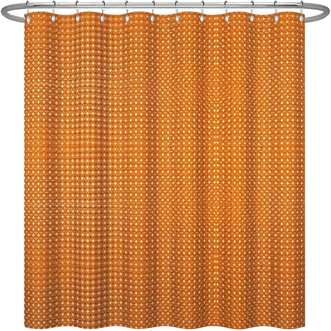 ggaimwf 72x84 Inch Solid Color Shower Curtain for Bathroom Waffle Bath Water Resistant Fabric Curtains Carrot Orange Modern Thick Shower Stall Curtain with Metal Hooks