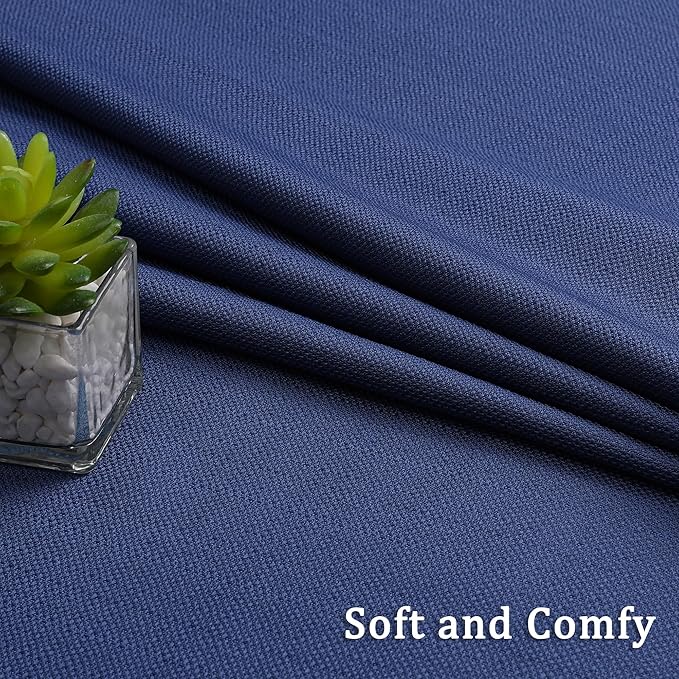 Lecloud Bessie Blue Curtains 63 Inch Length 2 Panels, Elegant Light Filtering & Privacy Drapes with Dual Rod Pocket, Breathable Faux Linen Textured Curtains for Bedroom Living Room, Each 40 W x 63 L