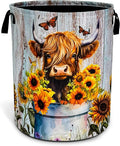 NUTAINLA Highland Cow Sunflower Laundry Basket Animal Foldable Oxford Cloth Funny Tote Bag Laundry Hamper Clothes Storage Bucket Toy Organizer For Bathroom/Laundry Storage/Bedroom 18.9x16.5 Inch