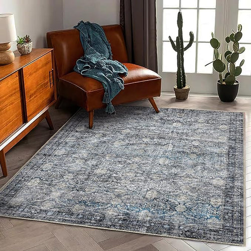 Area Rug 5'x7' Washable Rug Vintage Traditional Floor Cover Thin Retro Kitchen Indoor Distressed Non Slip Carpet for Living Room Bedroom Dining Room
