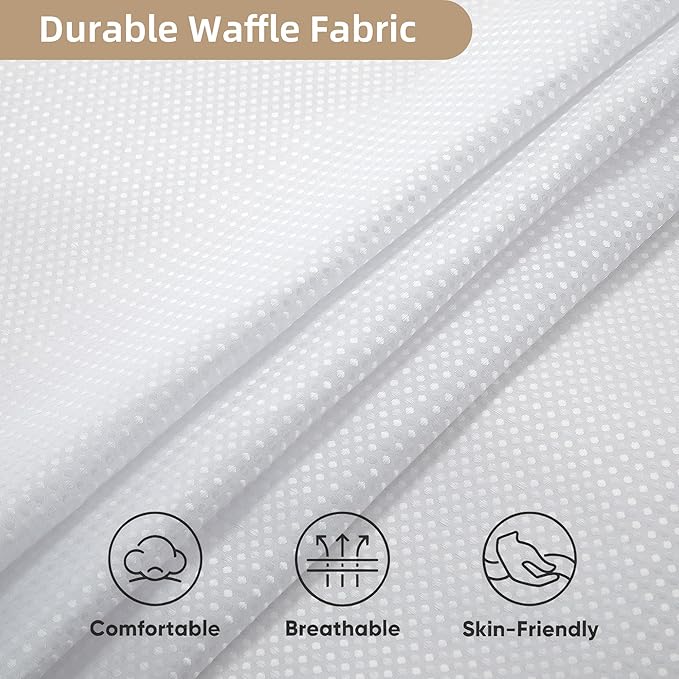 Lameirose 3 in 1 Shower Curtain Set, Waffle Shower Curtain and Liner Set with 12 Double Sided Shower Curtain Hooks, 72 x 84 Fabric Shower Curtains for Bathroom, White