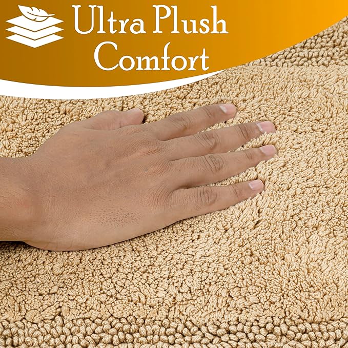 C23 Luxury 2200 GSM Heavyweight Bath Mat (Pack of 2) | 100% Tufted Cotton 20"x32" & 16"x24" Beige Thick & Plush Bathroom Rugs Ultra-Absorbent, Quick Dry, Anti-Slip Natural Latex Back, Machine Washable