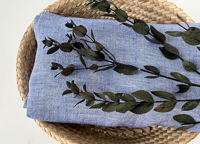100% Linen Fabric – Yarn Dyed Chambray, Pre-Washed, Lightweight Crisp & Cool Handfeel, 52–54" Wide – The Linen Lab (Dusky Blue 6925, 3y)