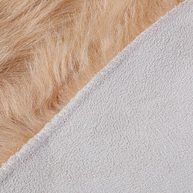 Faux Fur Rug Sheepskin Shag Fluffy Fuzzy Beige 2x6 ft Runner Rugs for Bedroom Bedside Bed Floor Living Room Plush High-Density Cushion Carpet Super Sofa Cover