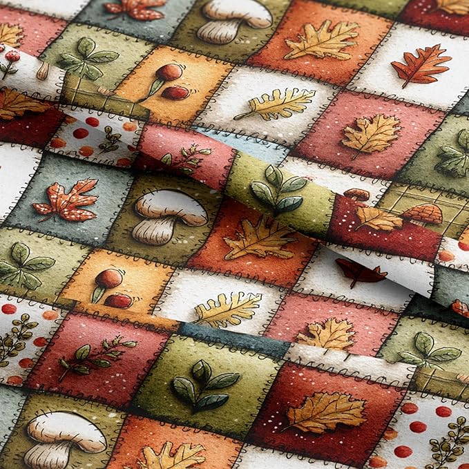 Autumn Forest Patchwork Cotton Fabric – Premium Turkish Printed Cotton 140 GSM, Pre-Cut 61 x 36.6 Inches, Fall Quilting & Sewing Fabric for Crafts, Home Decor & DIY Projects